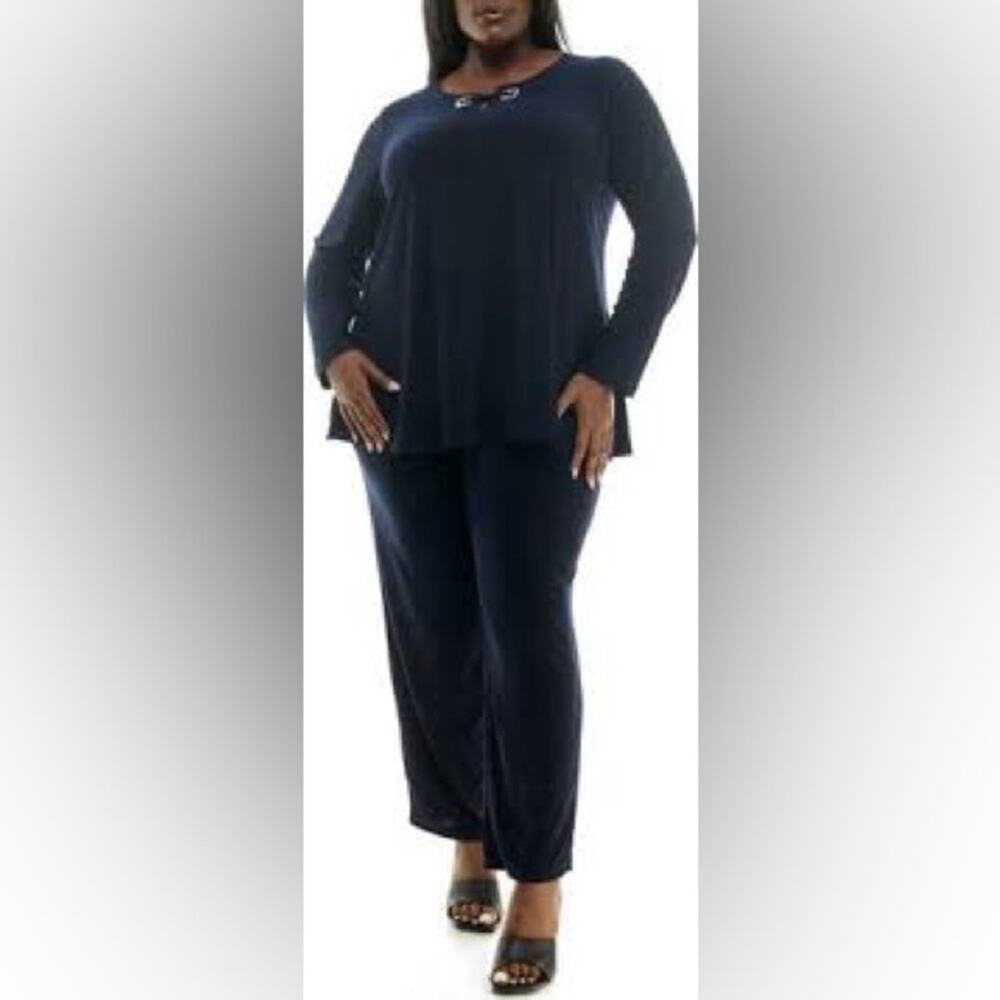 NWT NINA LEONARD Slim Fit Top & Pants Set Stretch Jersey Knit Size S